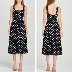 WAYF Leonie Polka Dot Corset Sleeveless Fitted Retro Cocktail Midi Dress Small